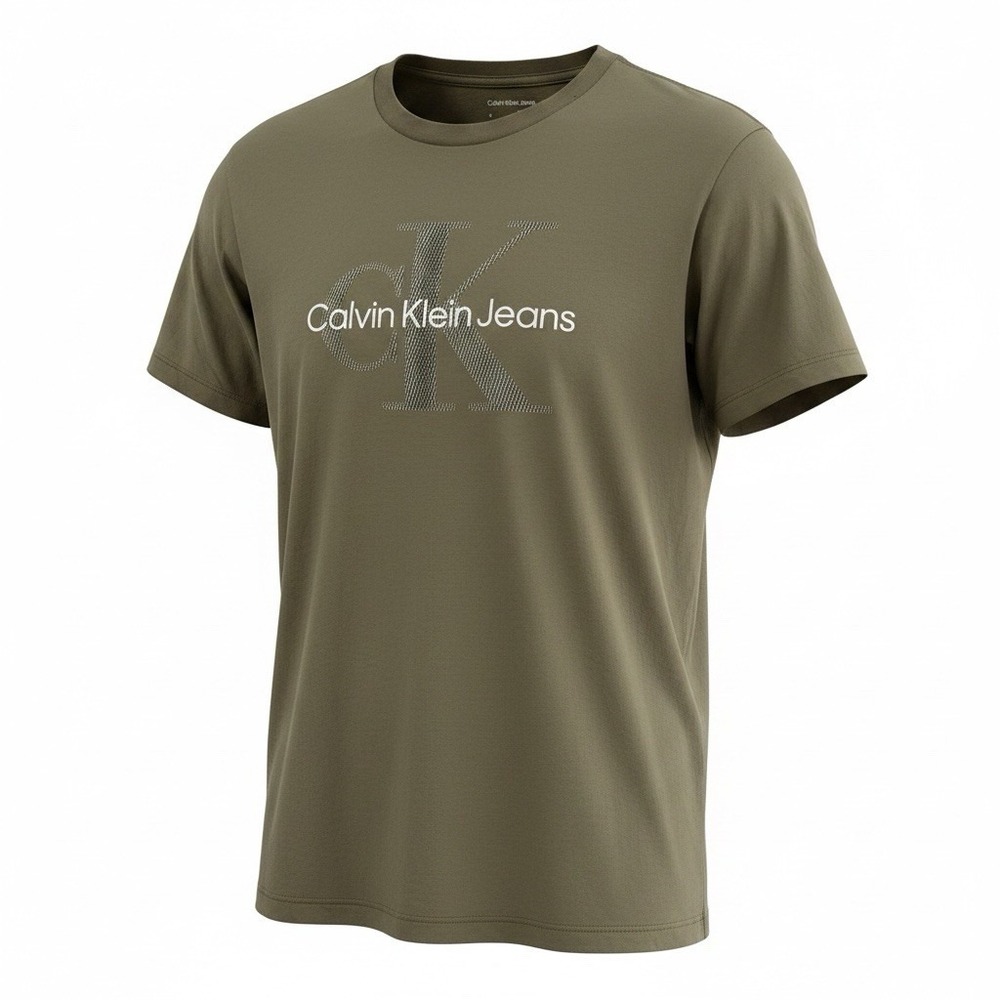Calvin Klein T-Shirt Mens Medium Army Green Cotton Monogram Spell Logo